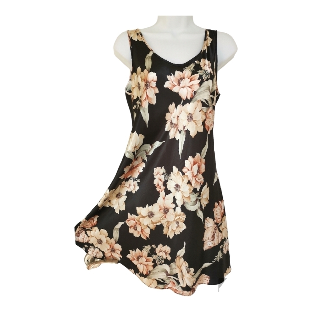 Satin black and Floral slip chemise nightgown NWOT